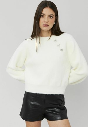 PULL FLUFFY BOUTONS BIJOUX - Pullover - ecru