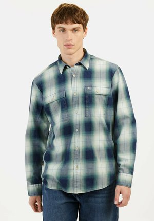 Langarm-Hemd aus Karostoff in Blau- und Grüntönen, mit Button-Down-Kragen, zwei Brusttaschen und einer lockeren Passform.