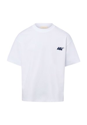 White short-sleeve crew neck t-shirt with small black "ACE" text logo on the left chest.