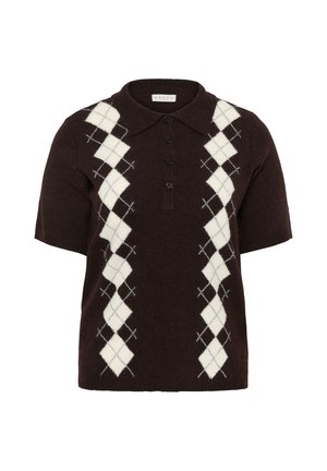 Kaffe Curve, KCOLIVIA KNIT POLO - Poloshirt - dark brown white argyle