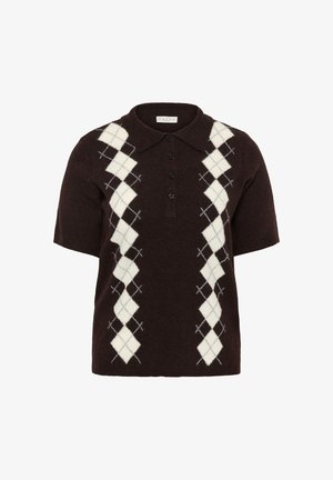 Kaffe Curve, KCOLIVIA KNIT POLO - Poloshirt - dark brown white argyle