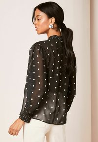 Lipsy SHEER NECK RUFFLE REGULAR FIT - Button-down blouse - black white polka dot
