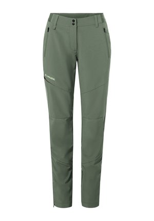 Grüne Outdoor-Hosen aus leichtem Material, mit einem figurbetonten Design, Seitentaschen und kontrastierenden Einsatzakzenten.