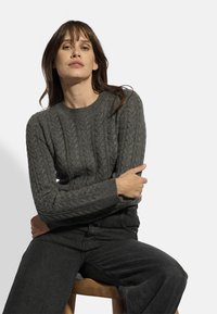Just Cashmere ROUND NECK CABLE - Stickad tröja - mottled anthracite