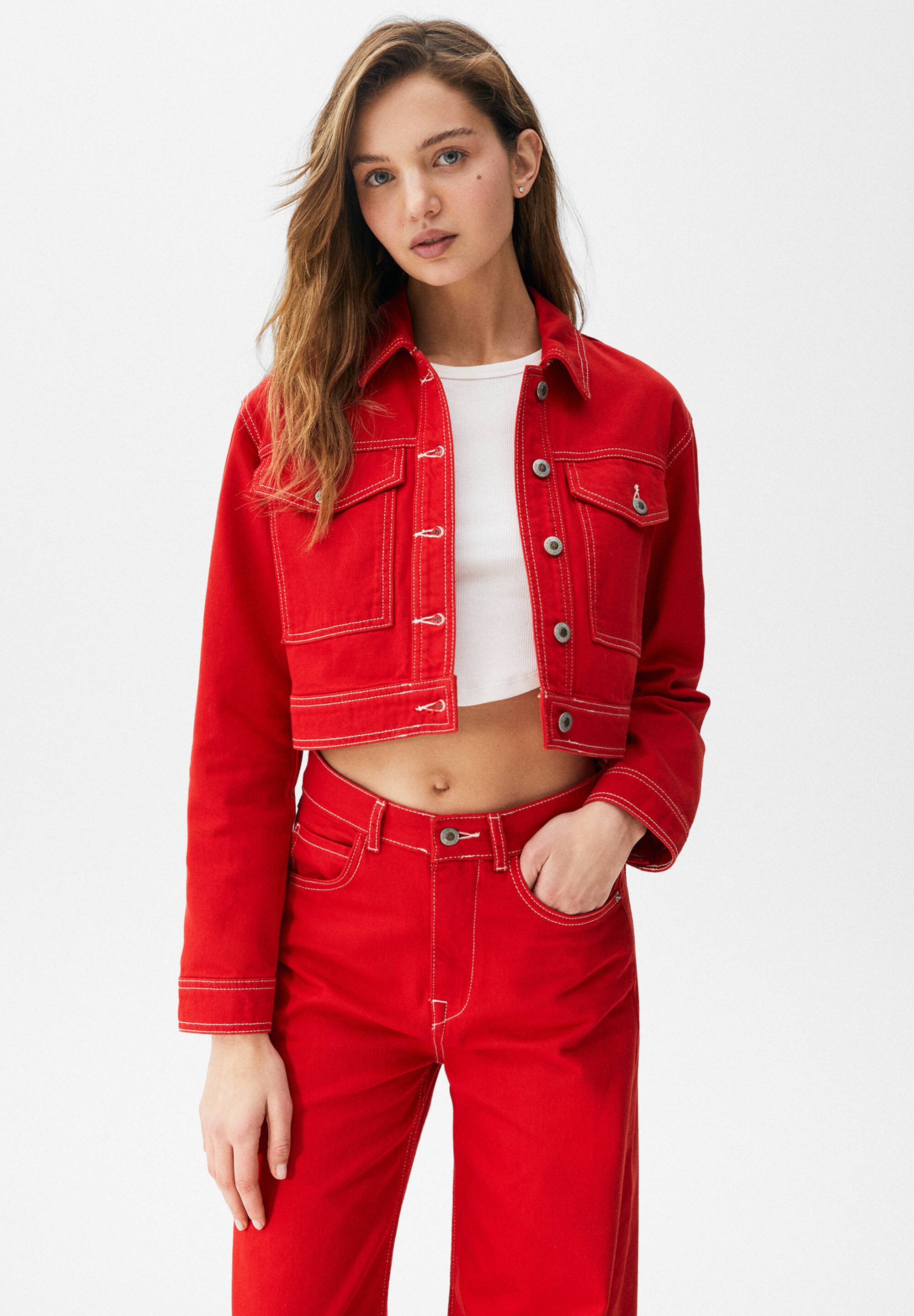 PULL\u0026BEAR Denim jacket - red - Zalando.de
