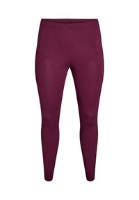 Burgunderfarbene Leggings aus dehnbarem Material, mit hohem Bund und einer glatten Textur ohne sichtbare Muster oder Hardware-Akzente.
