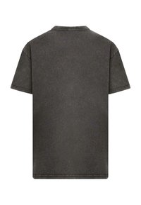 Mørkegrå kortærmet t-shirt lavet af blødt stof med en let falmet tekstur, der har en klassisk rund hals og lige kant.