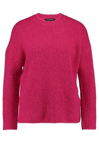 Maglione lavorato a maglia di un luminoso rosa, con maniche lunghe e collo a giro, realizzato in un tessuto testurizzato e peloso, con una vestibilità rilassata.