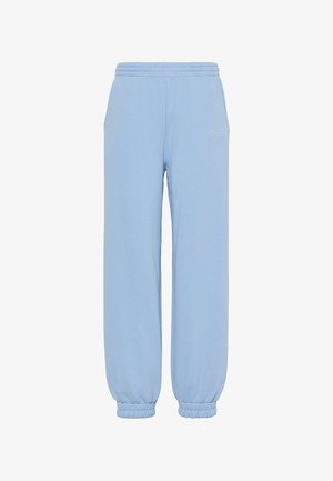 Hellblaue Sweatpants mit elastischem Bund und Bündchen, mit dezent gesticktem Logo am oberen linken Oberschenkel.