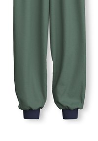 Grüne Baumwoll-Jogginghosen mit elastischen Bündchen in Marineblau. Verfügt über eine lockere Passform und eine glatte Textur, ideal für die Freizeit.