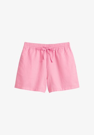 Rosa legere Shorts mit elastischem Bund und vorderem Kordelzug, aus leichtem Stoff gefertigt.