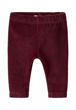 Leggings pour tout-petit bourgogne en tissu doux et texturé, avec une taille élastique et des poignets ourlés. Aucun motif ni accessoire visible.