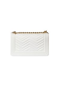 Borsa bianca classica con un motivo a zigzag testurizzato, dotata di una elegante tracolla in oro per una versatilità di trasporto.