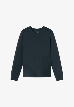 Long-sleeve shirt in dark gray. Made of smooth fabric with a crew neck and relaxed fit. Features ribbed cuffs and a clean design.