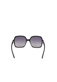 Black oversized sunglasses with a square frame, gradient gray lenses, and slender temple arms featuring subtle metallic accents.