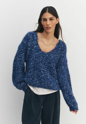 V-NECK - Strickpullover - navy blue neppy