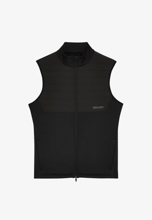 Melns bez piedurknēm vestes ar augstu apkakli, ar quilted priekšējo paneļu, ar rāvējslēdzēja aizdari un sānu kabatām. Lyle & Scott logo uz krūtīm.