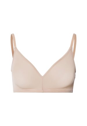 Lichtbeige bralette met een gladde textuur, V-halsontwerp en dunne verstelbare bandjes. Geen voering of beugels, voor optimaal comfort.