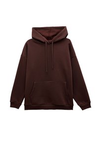 Bruine hoodie met een voorzak, losse pasvorm, ribgebreide manchetten en zoom, gemaakt van een zachte, gestructureerde katoen.