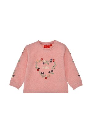 Pink long-sleeve toddler sweatshirt with floral heart embroidery and the word "Süße" centered on the front.