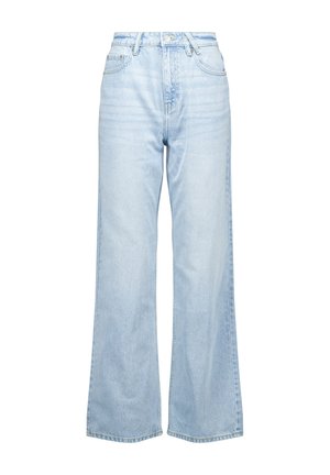 Jean large bleu clair en denim avec taille haute et passants de ceinture. Doté de poches avant et d'une finition délavée. Ourlet propre.