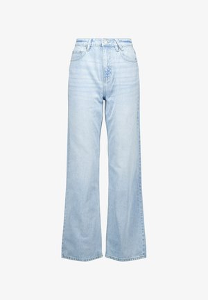 Jean large bleu clair en denim avec taille haute et passants de ceinture. Doté de poches avant et d'une finition délavée. Ourlet propre.
