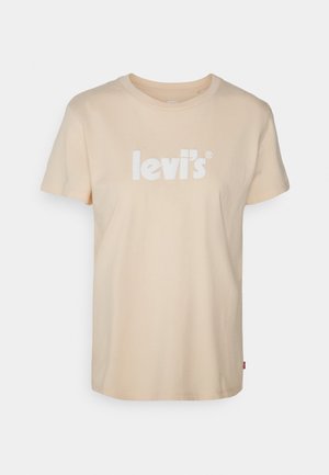 Beige kortærmet Levi's T-shirt med rund hals og hvidt logotekst på fronten.