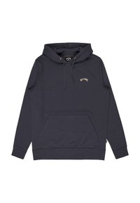 Dark gray pullover hoodie with front kangaroo pocket, drawstring hood, ribbed cuffs, and small "Billabong" logo on left chest.