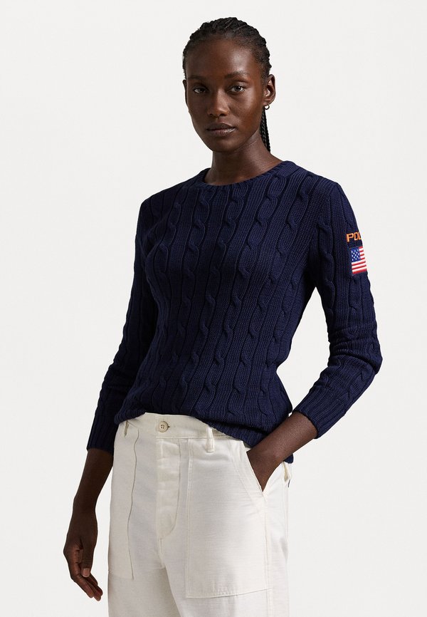 FLAG PATCH CABLE KNIT COTTON SWEATER - Jumper