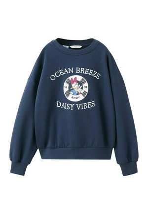 Sweat-shirt bleu marine à col rond avec un graphique de Daisy Duck, texte "OCEAN BREEZE DAISY VIBES" et "AHOY 1937".