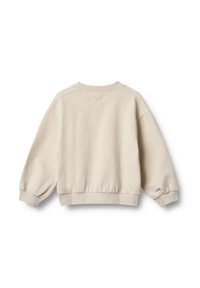 Beige sweatshirt with a relaxed fit, ribbed cuffs, and waistband. Smooth texture, simple design, and no visible branding or patterns.