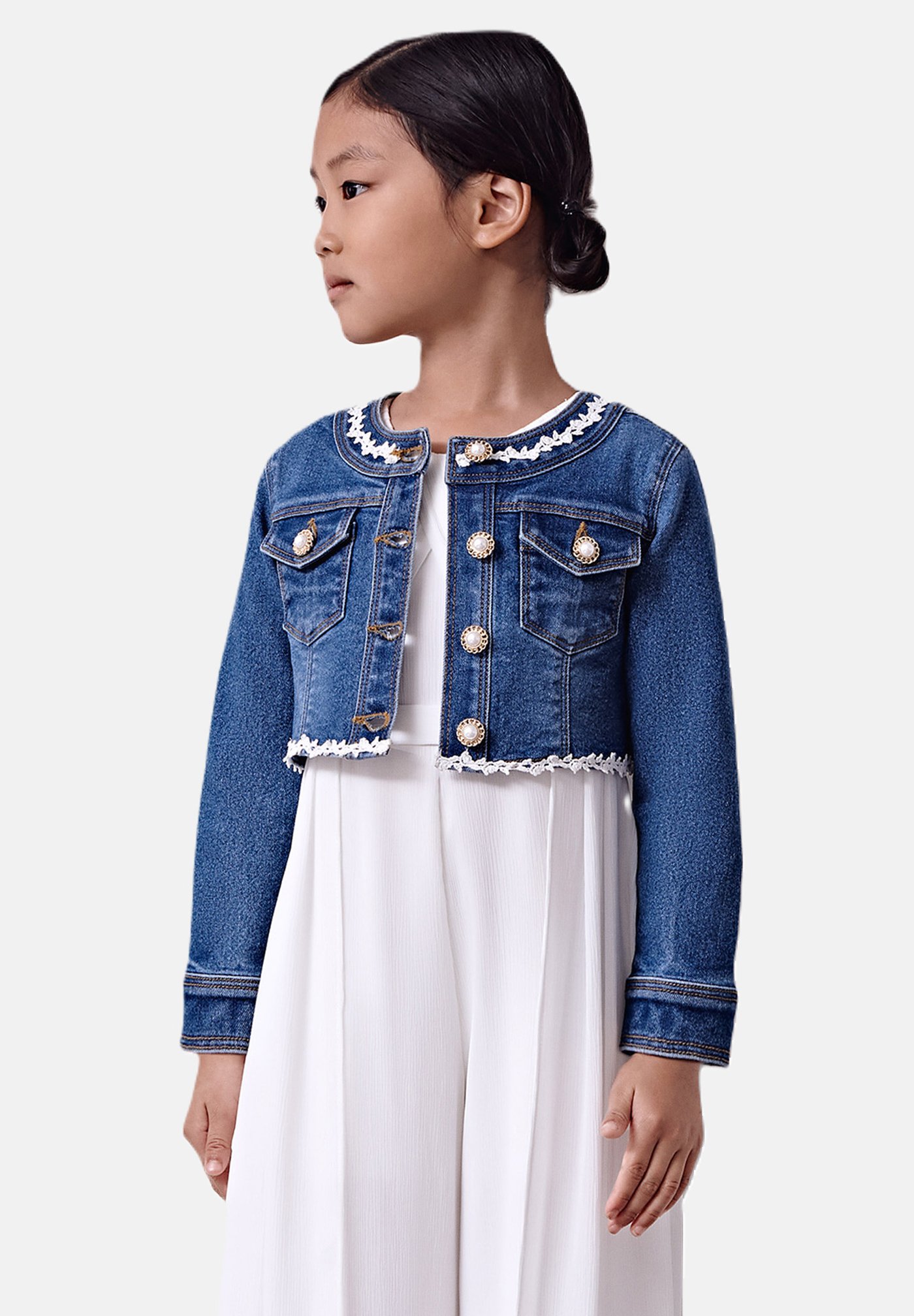 Bianco Bambina Giacca Jeans Giacchino Jeans Bambina Giubbotto