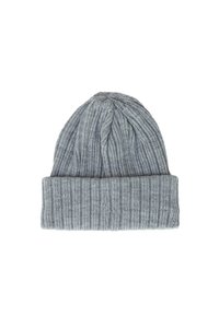 Beanie a costine grigio con risvolto, caratterizzato da un motivo testurizzato e una parte superiore leggermente arricciata. Realizzato in materiale morbido e caldo.
