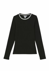 Czarna koszula z długim rękawem wykonana z miękkiej bawełny, posiada okrągły dekolt z kontrastową białą lamówką oraz dopasowany krój.