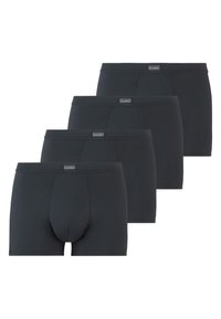 Schwarze Boxer-Shorts aus elastischem Stoff, mit einem weichen Bund und einem figurschmeichelnden Design, angeboten im Viererpack.