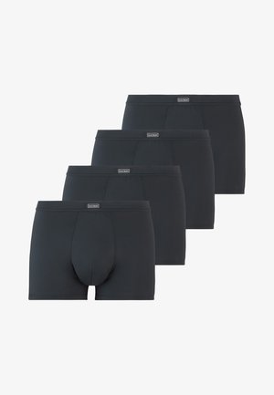 Sorte boxer shorts lavet af strækbart stof, med en blød talje og en tætsiddende pasform, præsenteret som et sæt med fire.