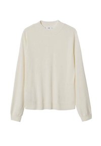 Maglione crema a maniche lunghe con scollatura rotonda a coste e tessuto testurizzato. Presenta un orlo dritto e una vestibilità rilassata.