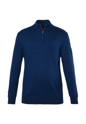 JP1880, KNITTED HALF-ZIP JUMPER, COLLAR WITH ZIP, BADGE ON SLEEVE, UP TO 7XL - Jersey de punto - midnight blue