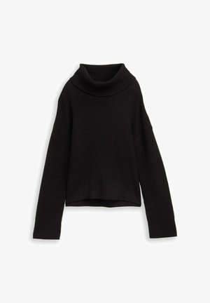Musthave mustrehe turtleneck-sweater mustmust nohiku ja laiad varrukad. Pehme tekstuur, lühike pikkus.