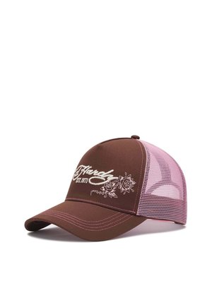Ed Hardy, UNISEX SKULL AND ROSES 5 PANEL TRUCKER CAP - Cappellino - brown