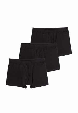 Tre boxer briefs neri in cotone con elastico in vita, disposti in una pila sfalsata su sfondo bianco.