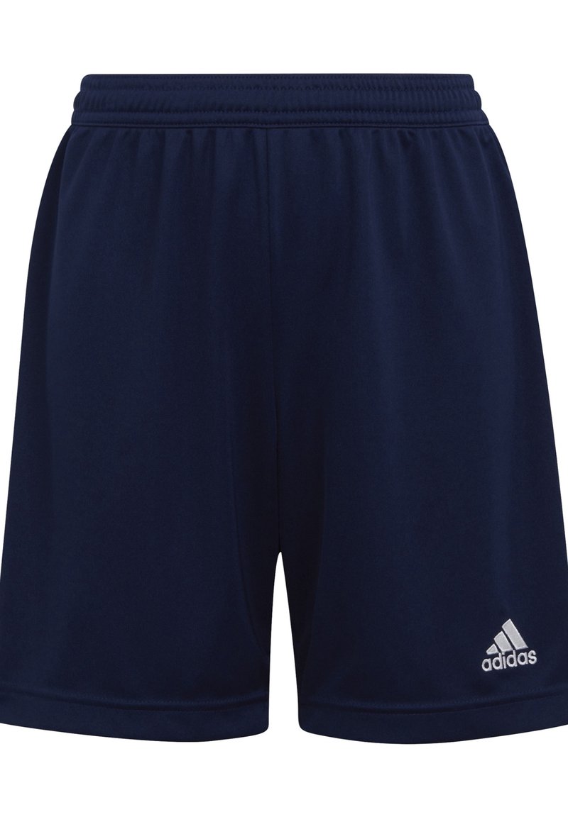 Pantalones cortos deportivos de color azul marino con una cintura elástica y el logo de Adidas en blanco en la parte inferior derecha. Hechos de un material suave y ligero.