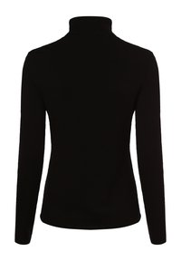 Pull à col roulé noir, manches longues, coupe ajustée, fabriqué en tissu doux, texture lisse, sans motifs ni détails métalliques apparents.