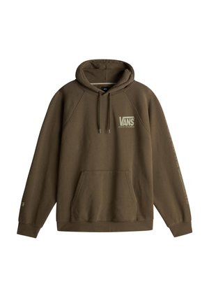 Brązowa bluza z kapturem Vans z przednią kieszenią, kapturem ze ściągaczem, logo Vans i napisem „Made for the Elements” na piersi i rękawie.