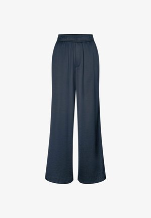 Pantalones negros de pierna ancha con cintura elástica y corte holgado, diseñados para un uso casual o cómodo.