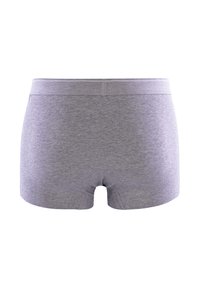 Boxer in cotone grigio con una cintura morbida, caratterizzati da una texture liscia e un design classico. Nessun motivo o accentuazione visibile.