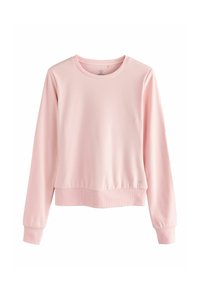 Šviesiai rožinė džemperis, pagamintas iš minkštos medžiagos. Turi apvalią iškirptę, ilgomis rankovėmis ir gumuotomis rankogaliais bei apačia. Paprastas ir minimalus dizainas.