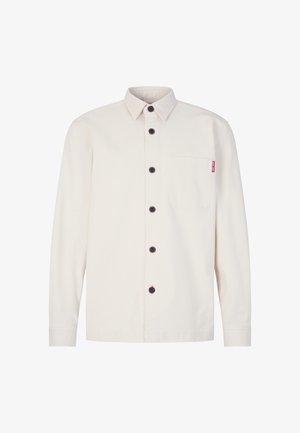 Koszula zapinana na guziki w kolorze off-white, wykonana z bawełny, z naszywaną kieszonką, ciemnymi okrągłymi guzikami oraz klasycznym kołnierzykiem.