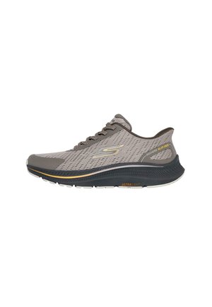 Sneakers Slip-On Skechers in grigio chiaro e nero con tomaia in mesh, dettagli con lacci e suola imbottita "Ultra Light" progettata per comfort e traspirabilità.