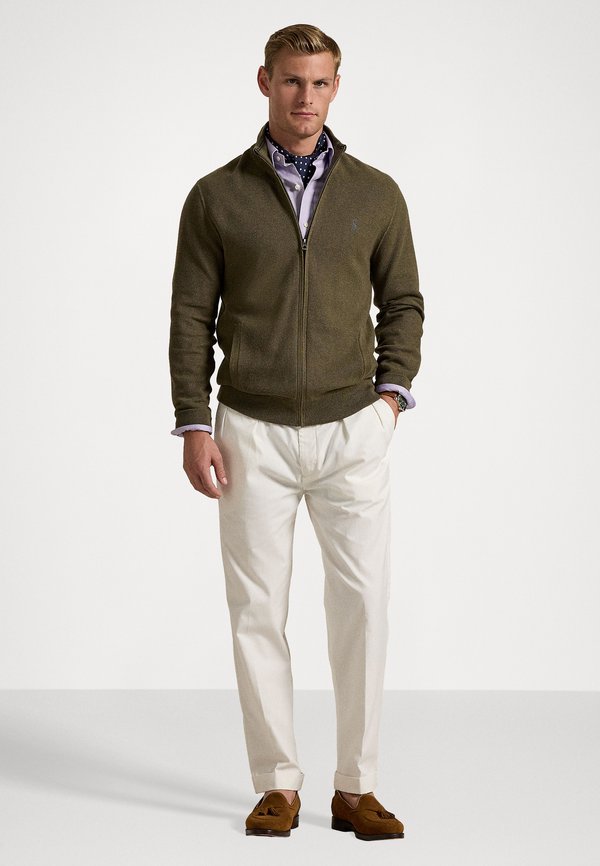 MESH KNIT COTTON FULL ZIP SWEATER - Cardigan - cargo olive heather2